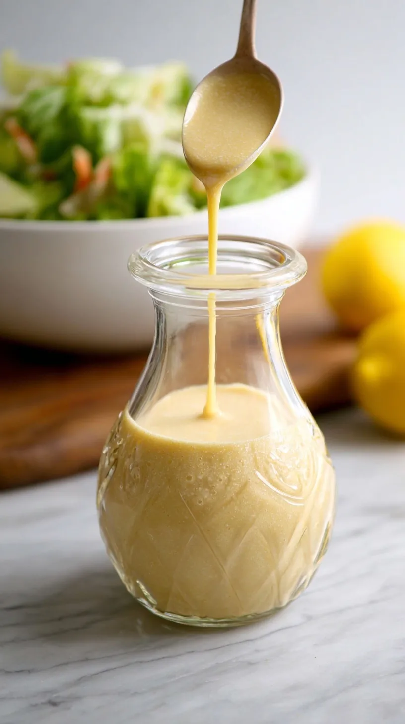 A glass bowl of creamy homemade caesar dressing with a whisk nearby