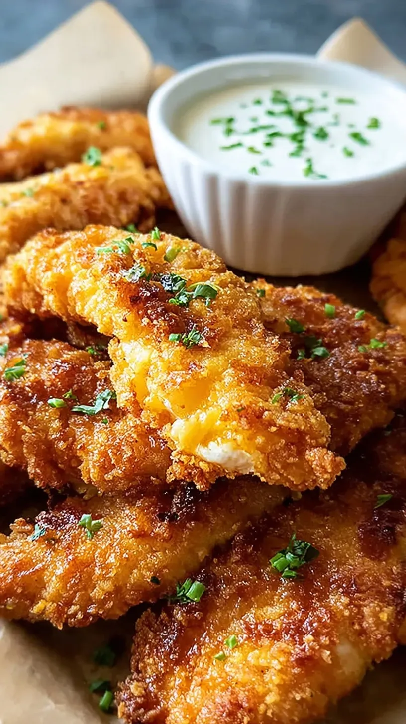 Golden brown crispy chicken tenders on a wire rack