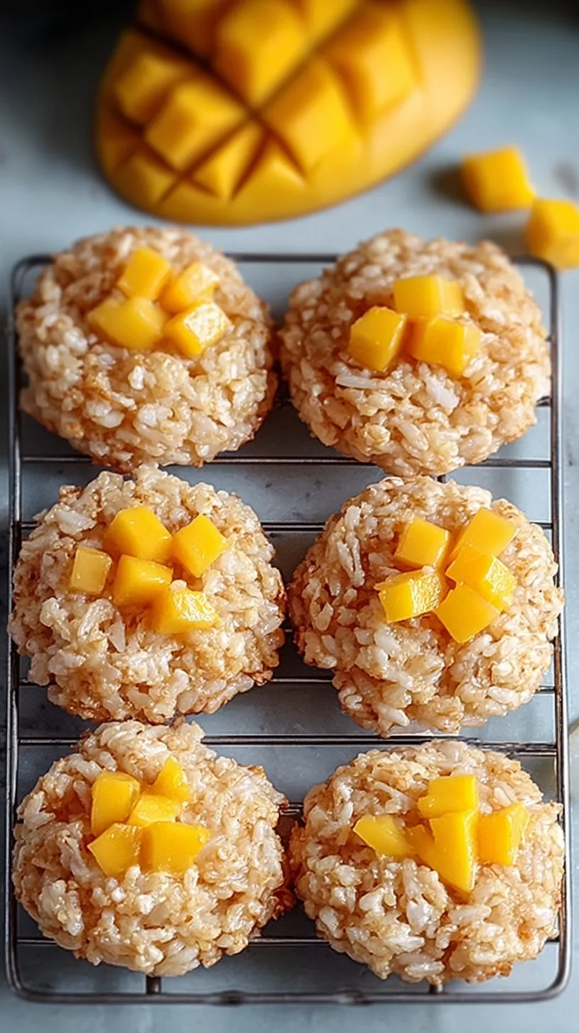 A tray of golden brown cookies with chunks of dried mango and white chocolate chips