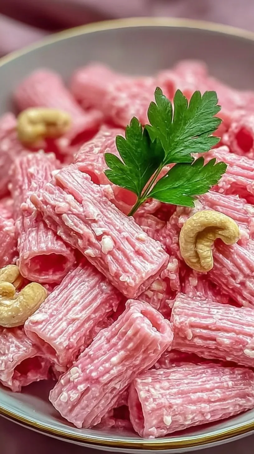 A beautiful bowl of creamy pink pasta garnished with goat cheese and fresh chives