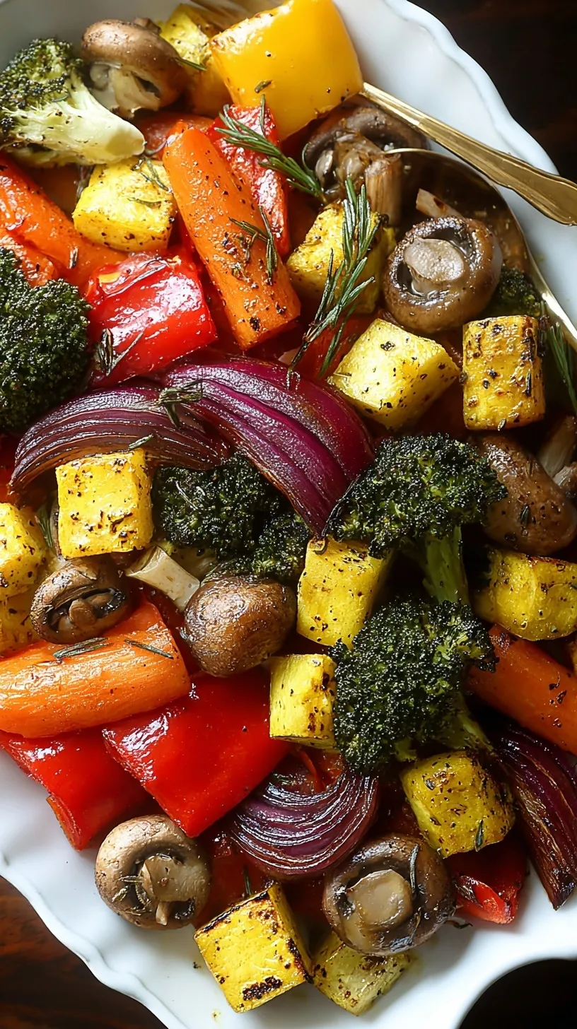 A colorful tray of herb roasted vegetable medley with golden potatoes and carrots