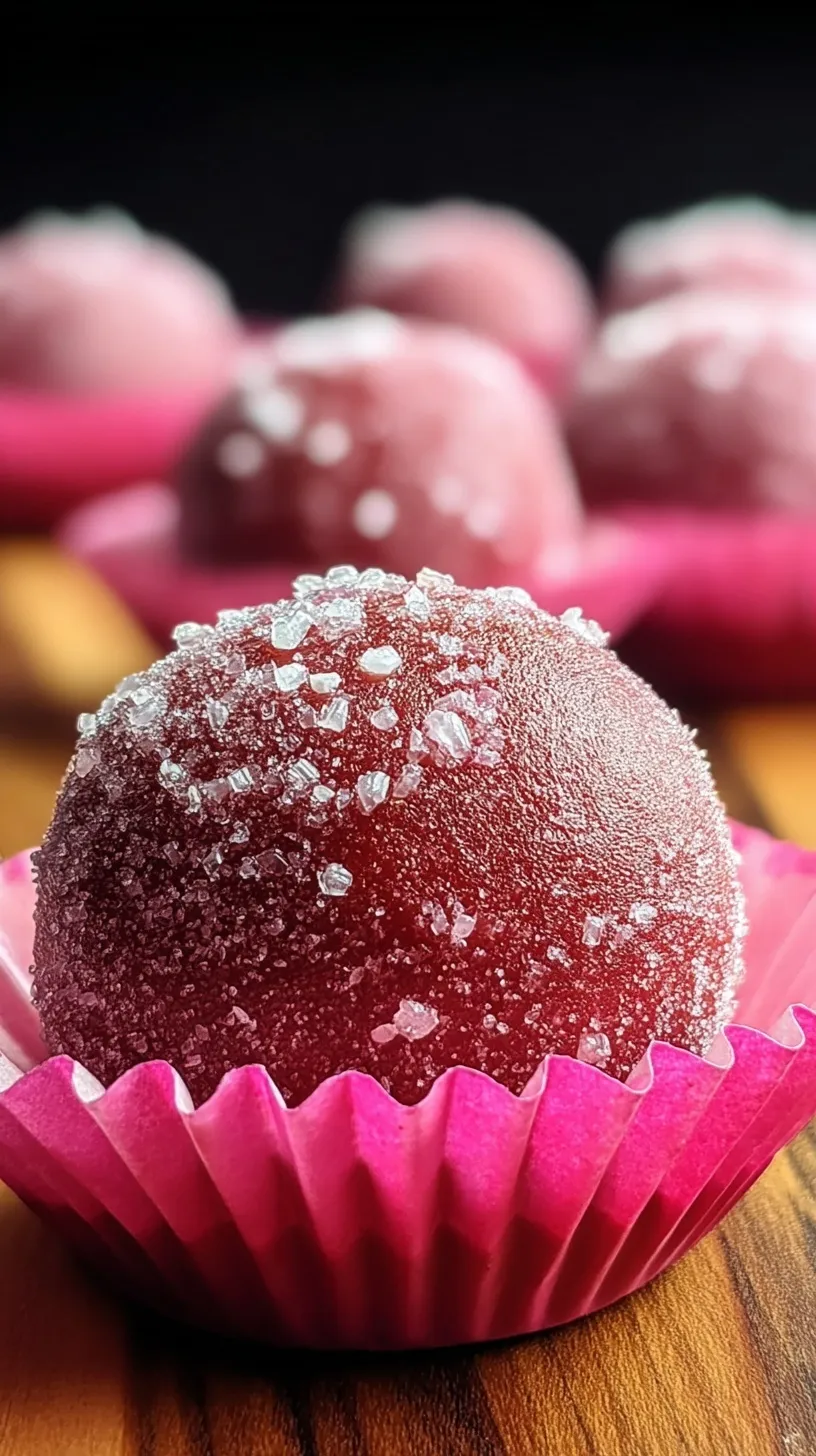 Small pink strawberry brigadeiro truffles rolled in white sugar in mini paper liners