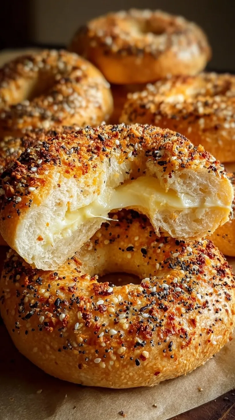 Golden brown keto fathead bagels topped with everything bagel seasoning on a baking sheet