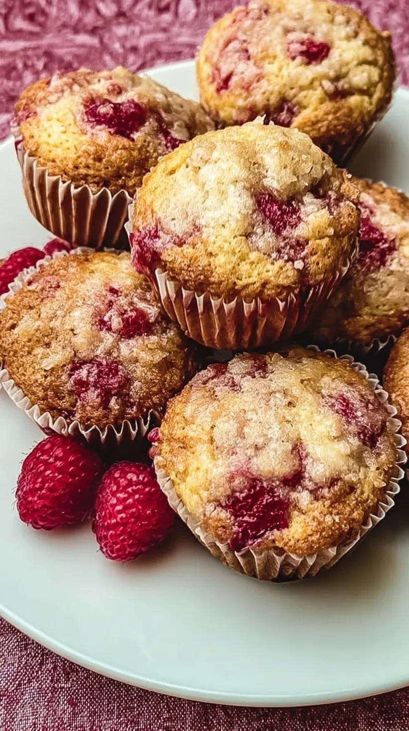 Freshly baked lemon raspberry muffins with golden tops and bursting red berries on a wire cooling rack.
