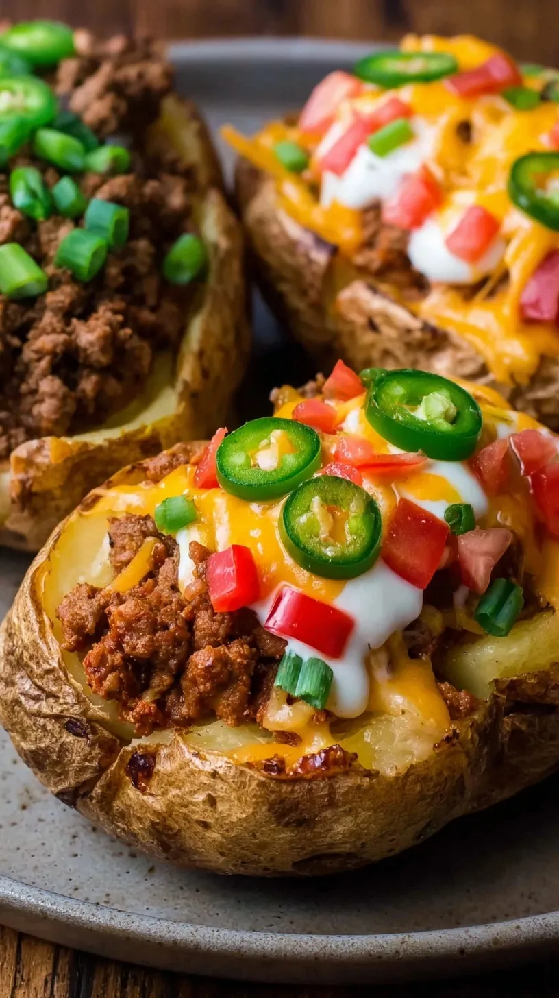 A colorful bowl featuring roasted russet potato cubes topped with seasoned ground beef, black beans, corn, shredded cheese, and a dollop of Greek yogurt.