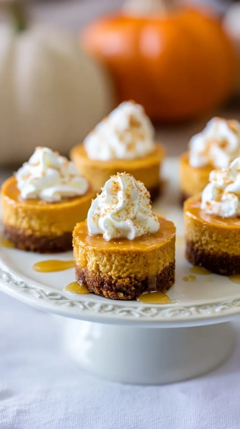 Individual mini pumpkin cheesecakes with a golden gingersnap crust in a muffin tin