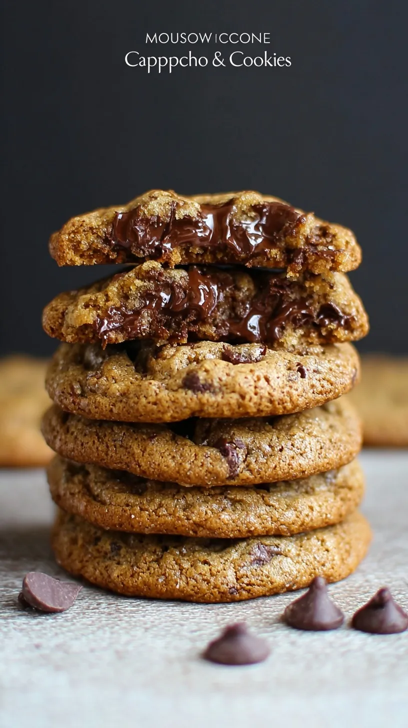A stack of warm chocolate chip cookies with gooey centers and a hint of coffee brown color.