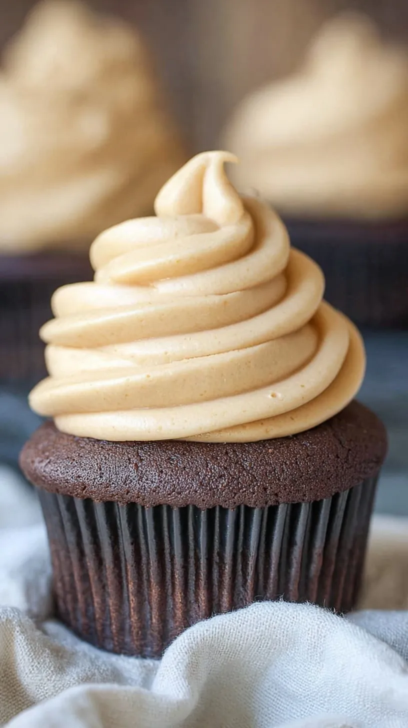 A bowl of fluffy, light brown peanut butter frosting with a swirl on top.