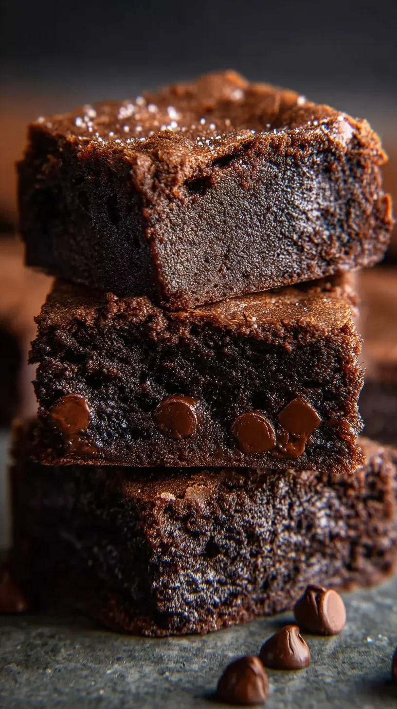 A stack of fudgy chocolate protein brownies on a white plate