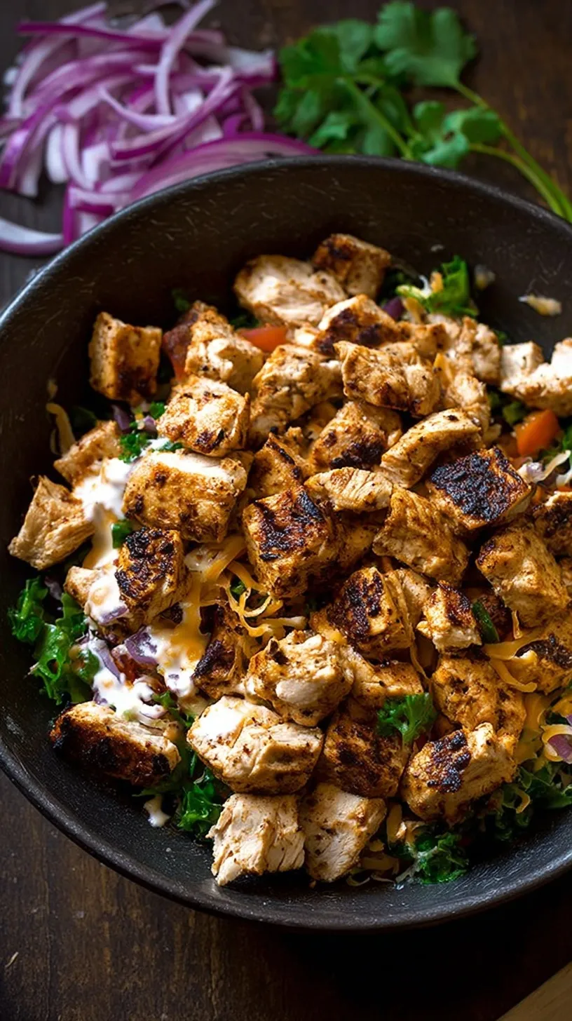 Diced adobo grilled chicken thighs in a bowl with lime wedges