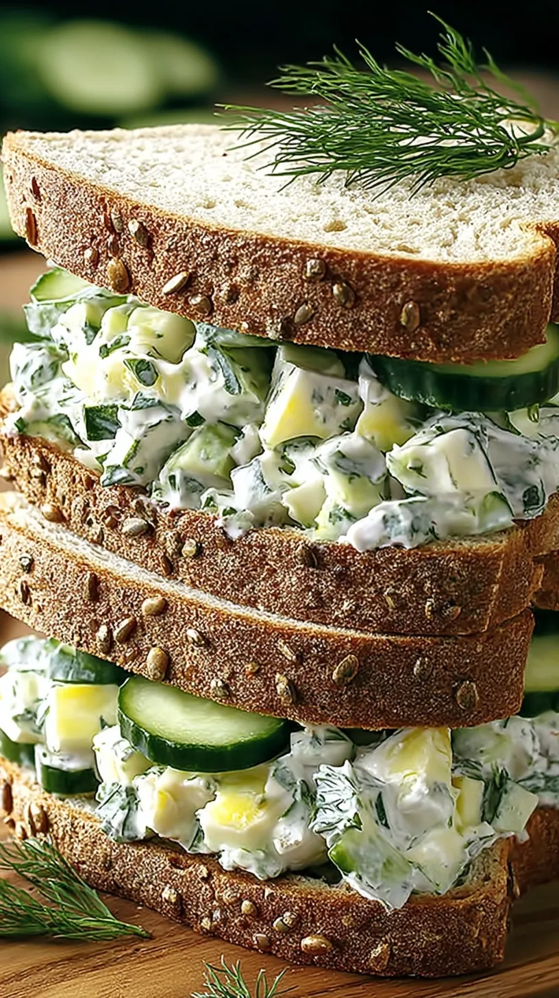 Close up of four triangle-cut cucumber sandwiches with herbed cream cheese on white bread
