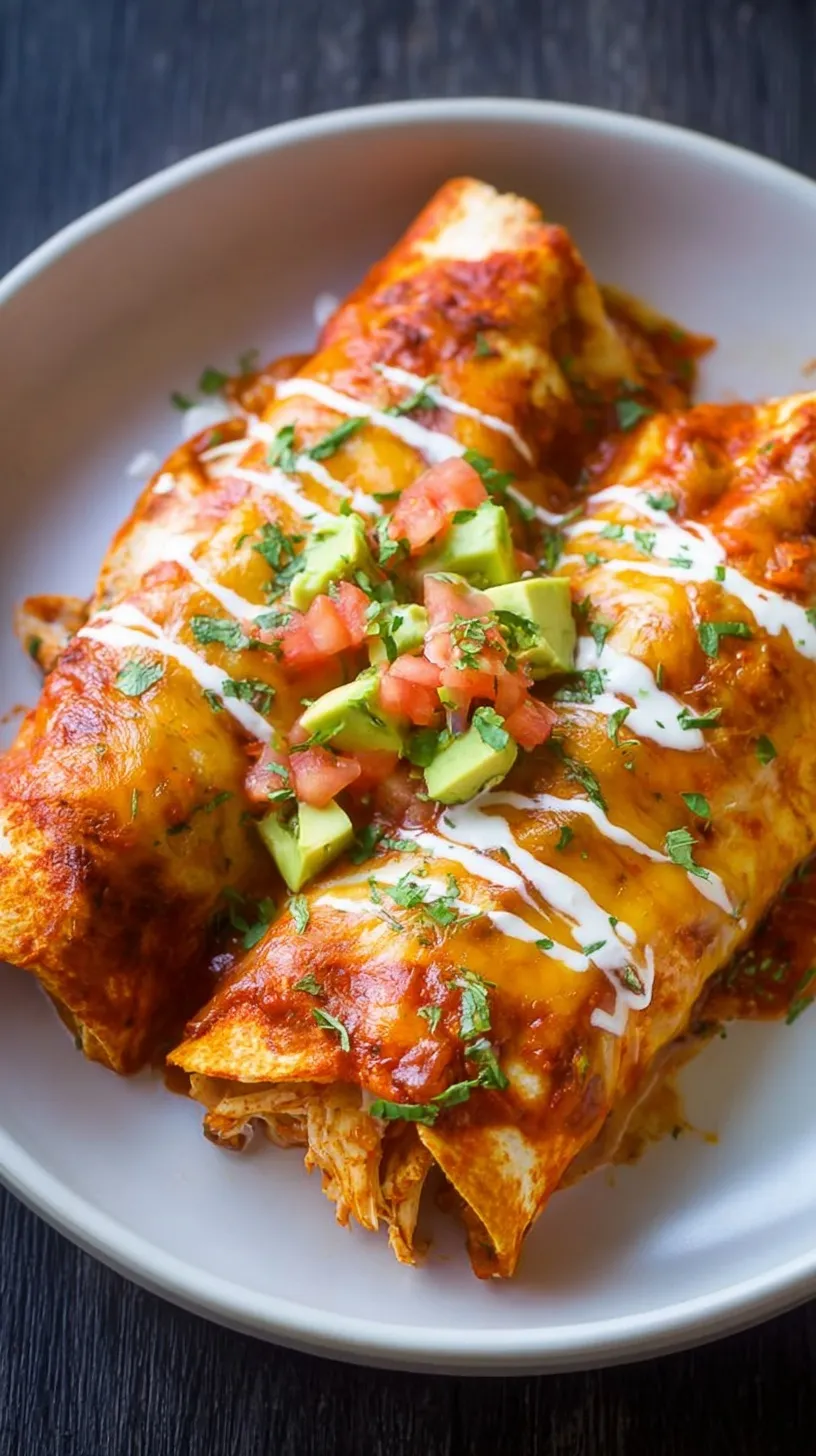 A row of cheesy Slow Cooker Chicken Enchiladas topped with fresh cilantro in a slow cooker.