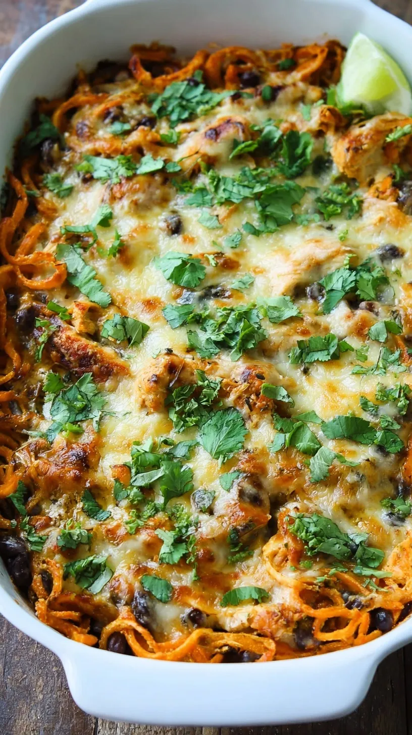 A golden Tex-Mex sweet potato casserole with melted cheese and fresh cilantro.
