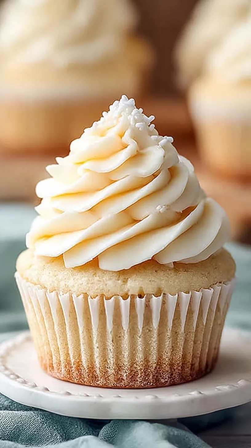 A tray of freshly baked, golden-brown classic vanilla cupcakes in white paper liners.