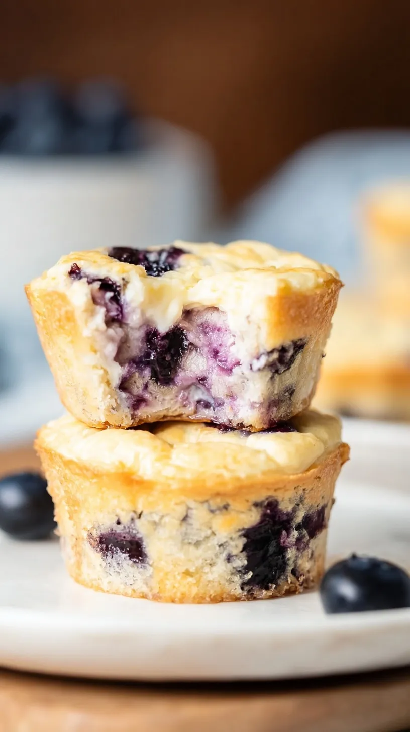 Golden brown blueberry muffins with a visible creamy center on a cooling rack