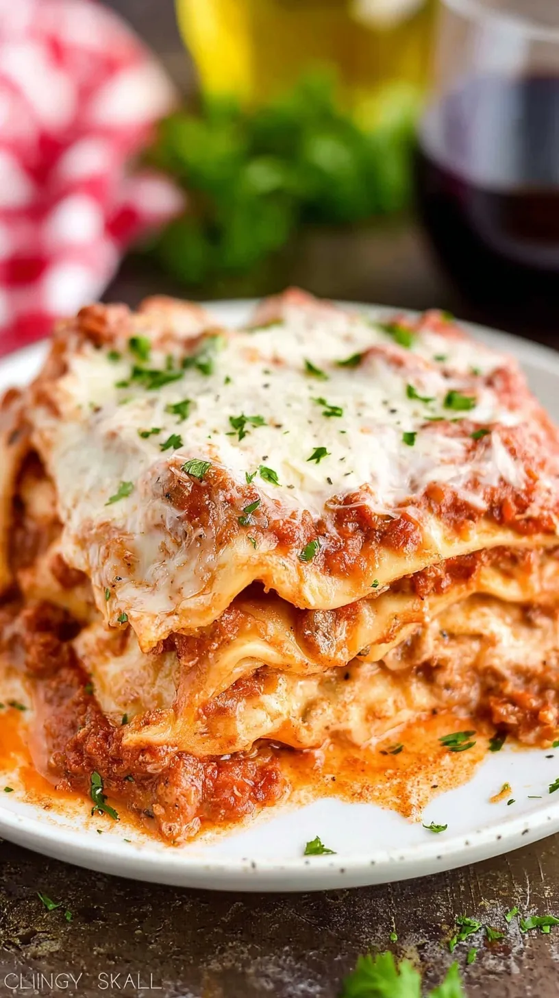 A slow cooker filled with layers of cheesy lasagna, marinara sauce, and ground beef.