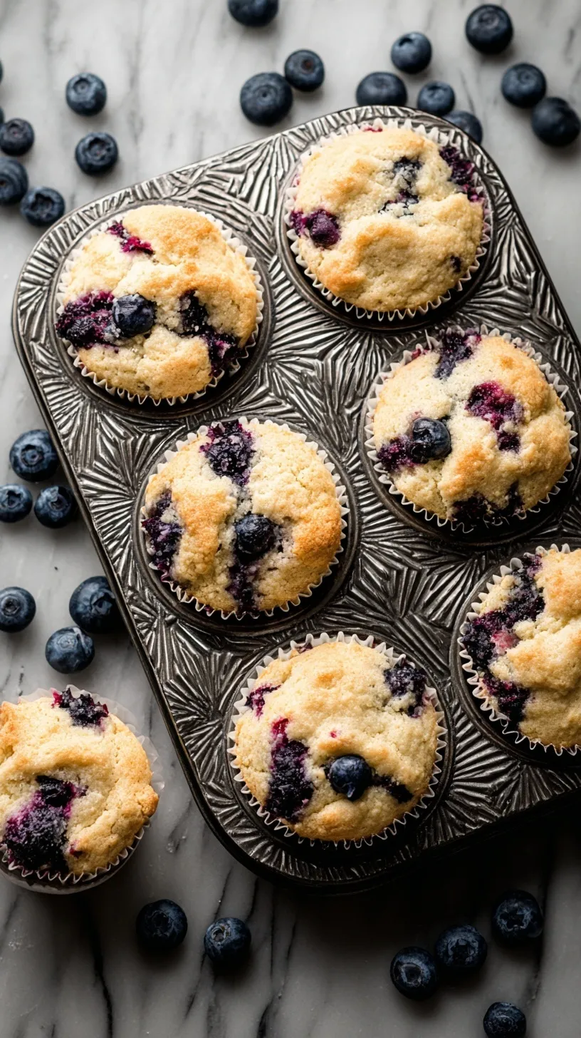 A close-up shot of golden brown blueberry protein muffins on a wire cooling rack