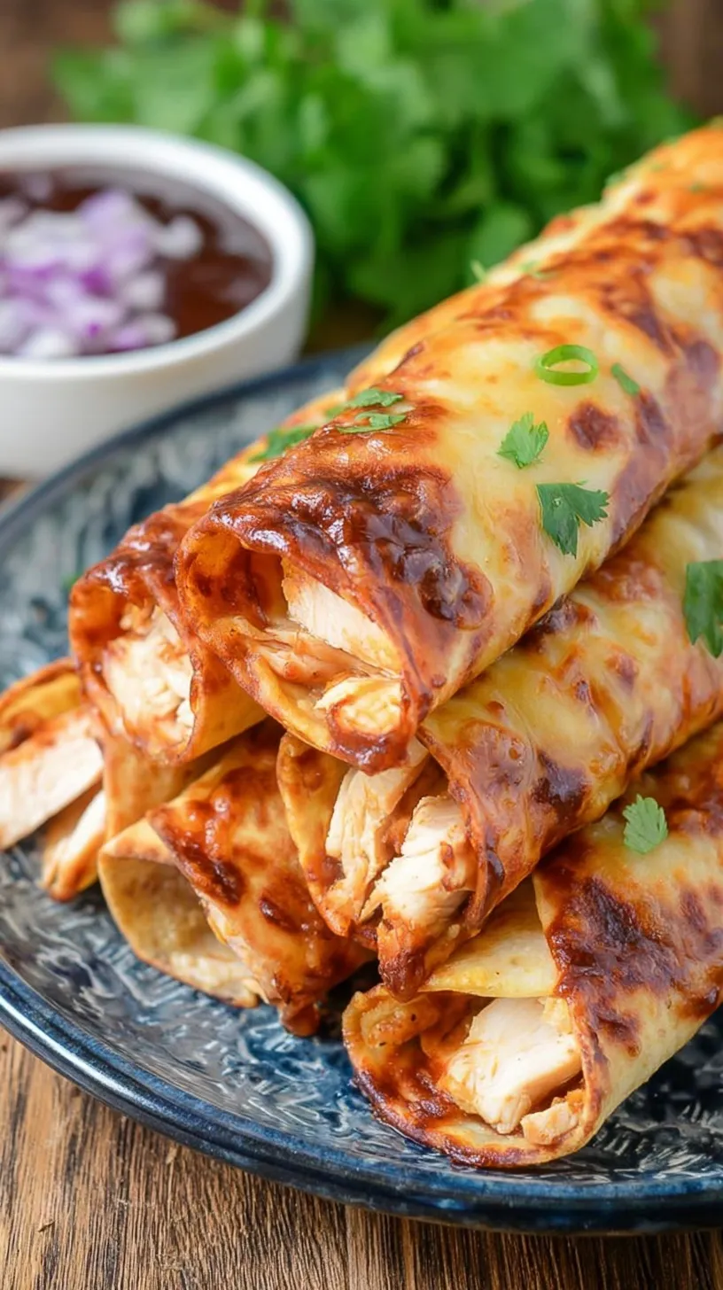 Golden brown keto bbq chicken taquitos on a white serving plate