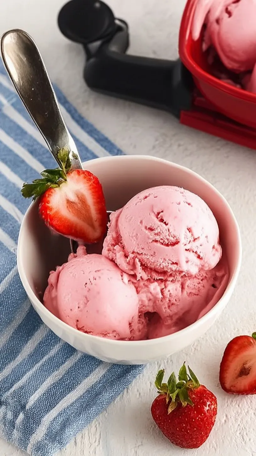 Smooth pink strawberry cottage cheese ice cream in a Ninja Creami pint
