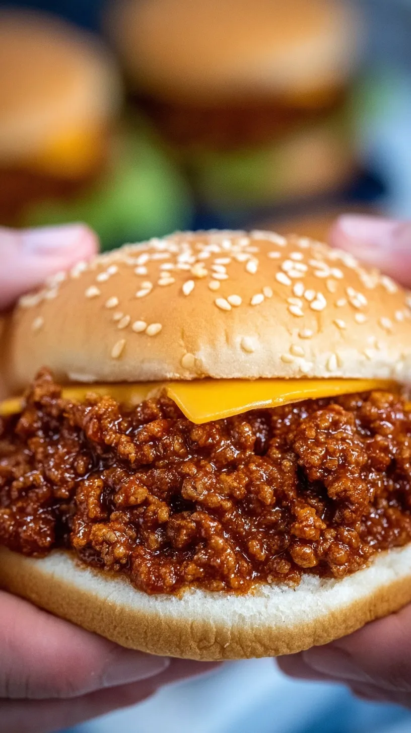A pile of savory slow cooker sloppy joe meat on a toasted bun